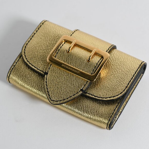 Burberry Metallic Gold Leather Compact Wallet with Buckle Detail New Coin/Card - Picture 5 of 9